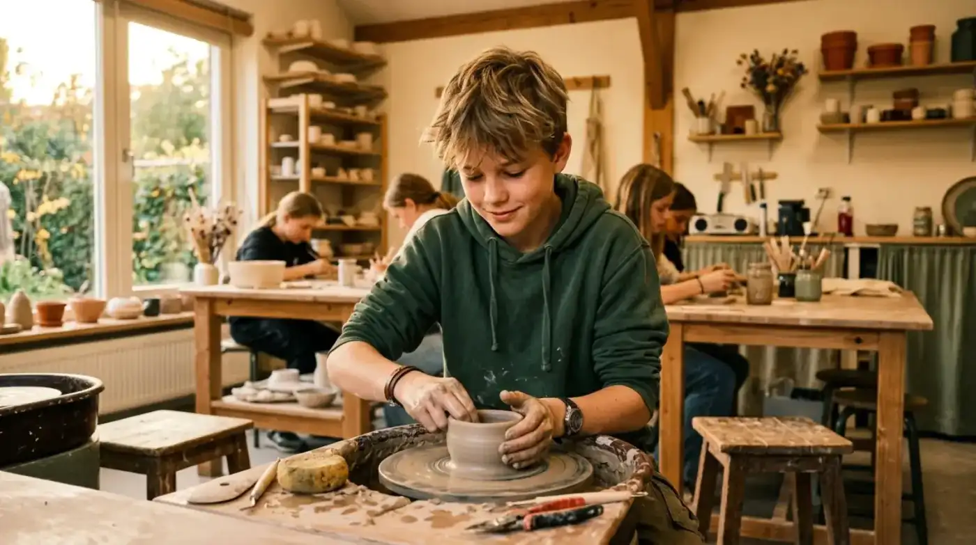 Jongere werkt in een werkplaats